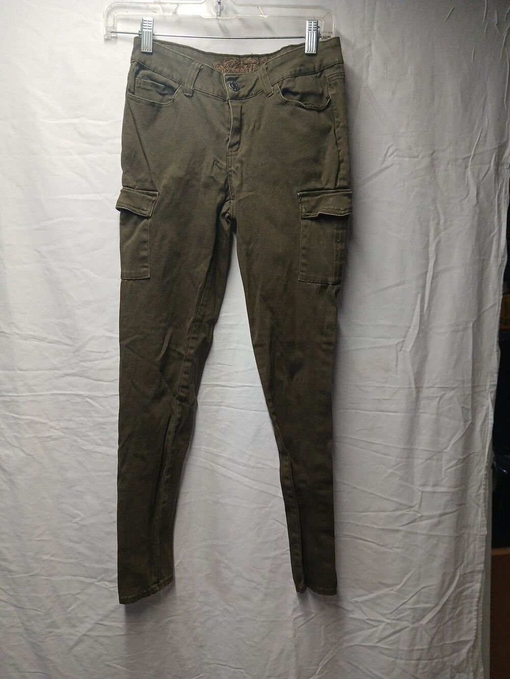 Wax Jean Juniors Jeans Olive Green Denim Straight cargo Pockets Size 3